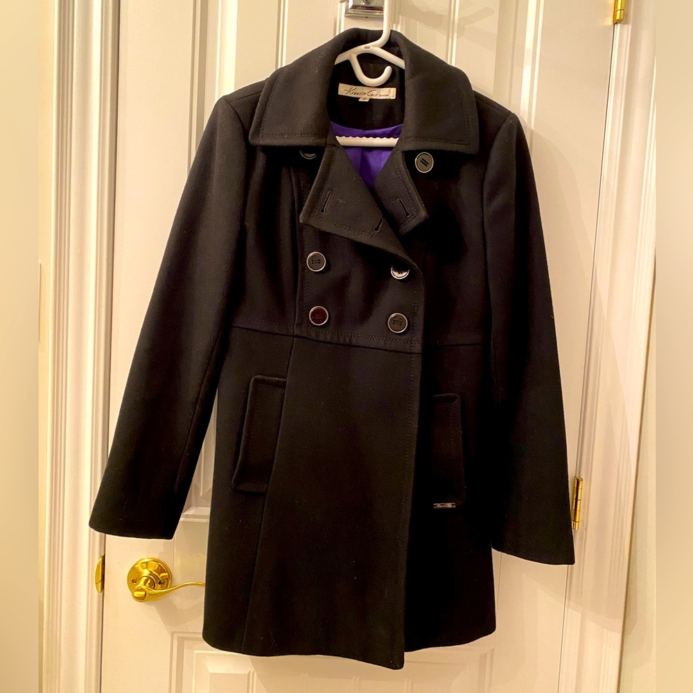 Kenneth Cole New York Women’s Size 8 Black Military Style Pea Coat Wool Blend